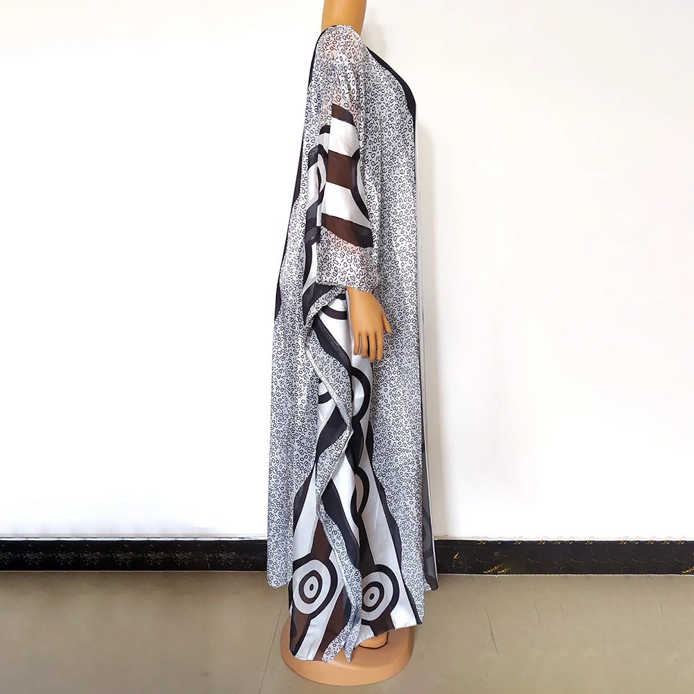 Elegant Nigerian Abaya Dress for Women – Leopard & Geometric Dashiki Style African Loose Fit Fashion - Free Delivery Worldwide only at Flexi Africa