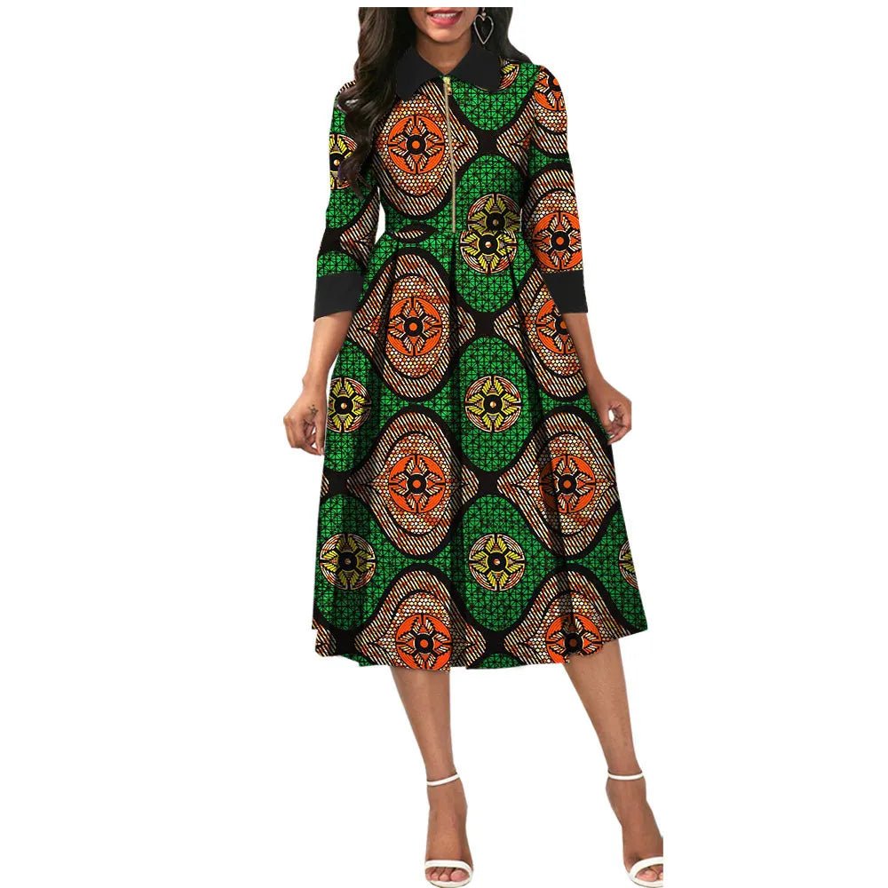 Elegant O Neck A-Line Pleated Dress for Women – Perfect for African Parties, Evening Events, Weddings - Flexi Africa - Flexi Africa offers Free Delivery Worldwide - Vibrant African traditional clothing showcasing bold prints and intricate designs