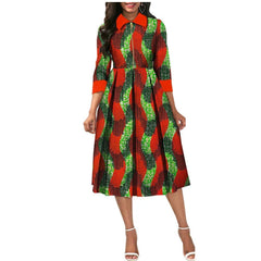 Elegant O Neck A-Line Pleated Dress for Women – Perfect for African Parties, Evening Events, Weddings - Flexi Africa - Flexi Africa offers Free Delivery Worldwide - Vibrant African traditional clothing showcasing bold prints and intricate designs