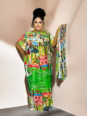 Elegant Plus Size Abstract Kaftan Maxi Dress – Flowy Batwing Sleeves & Timeless Chic - Free Delivery Worldwide only at Flexi Africa