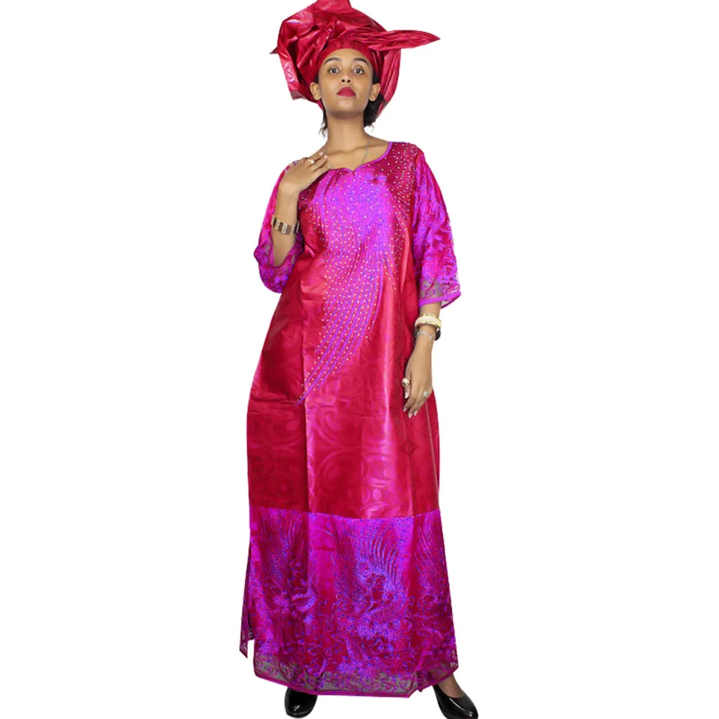 Elegant Plus Size African Bazin Riche Embroidered Dress for Women – Party, Church & Traditional Attire - Free Delivery Worldwide only at Flexi Africa