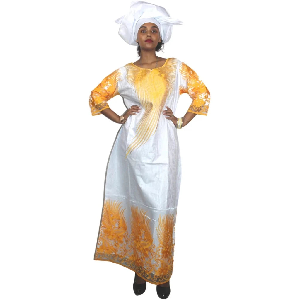 Elegant Plus Size African Bazin Riche Embroidered Dress for Women – Party, Church & Traditional Attire - Free Delivery Worldwide only at Flexi Africa