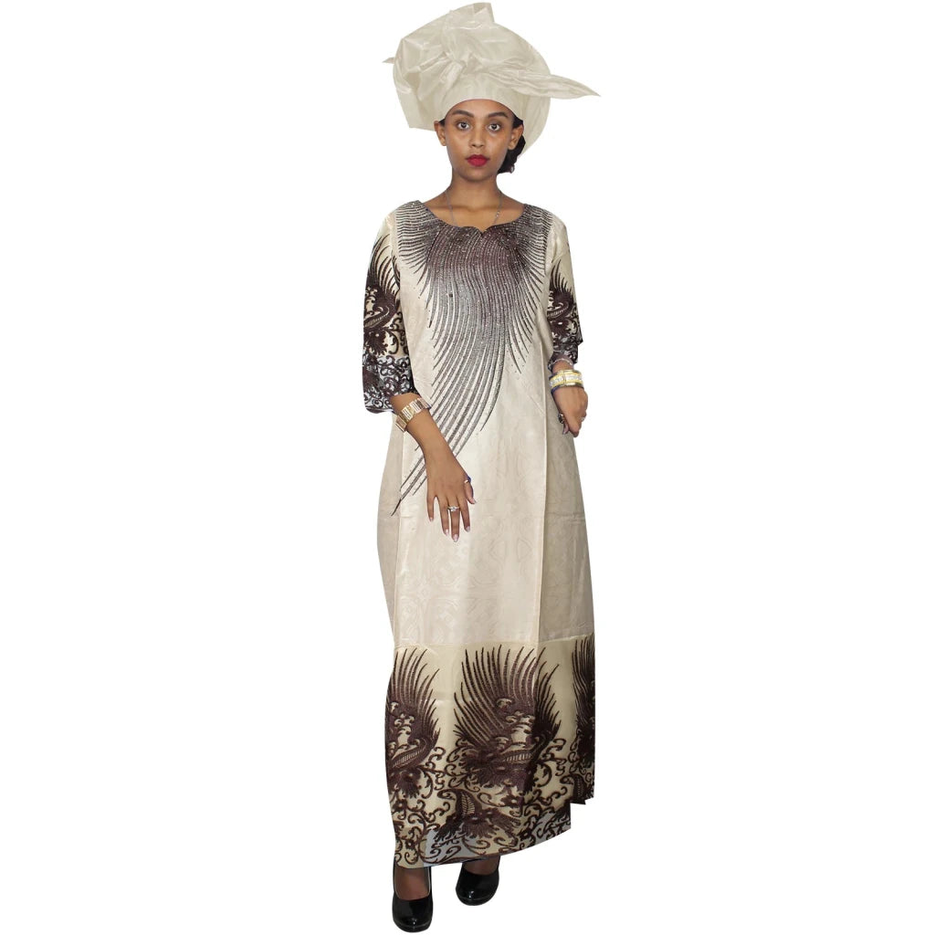 Elegant Plus Size African Bazin Riche Embroidered Dress for Women – Party, Church & Traditional Attire - Free Delivery Worldwide only at Flexi Africa