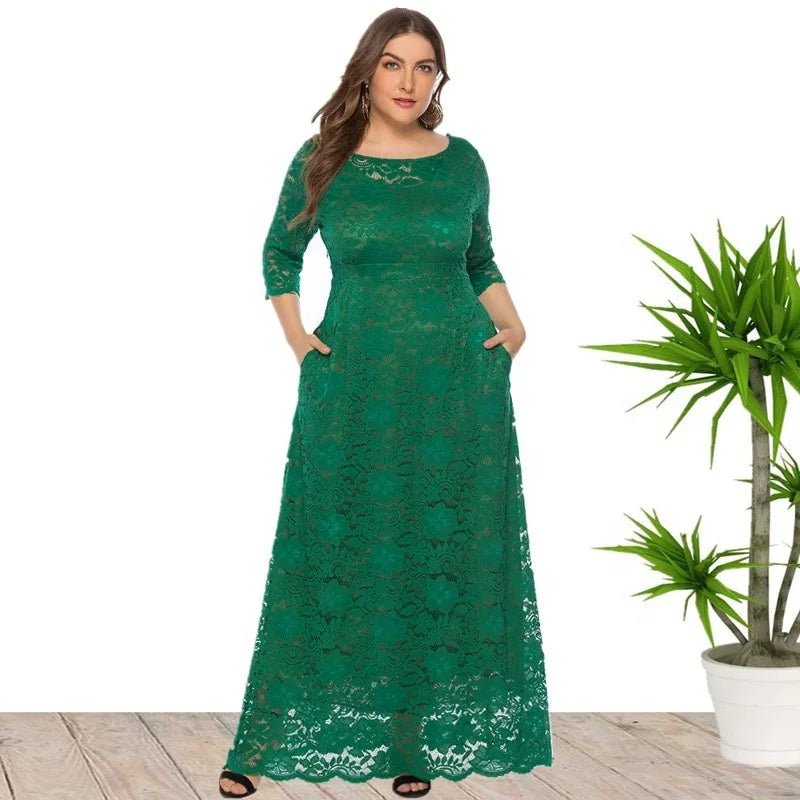 Elegant Plus Size African Dresses for Women (XL - 6XL) – Lace O - Neck Dashiki Gown - Free Delivery Worldwide only at Flexi Africa