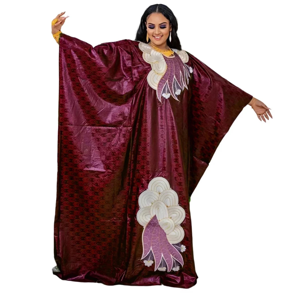 Elegant Plus Size African Maxi Dress for Women – Embroidered Wedding Guest Gown - Free Delivery Worldwide only at Flexi Africa