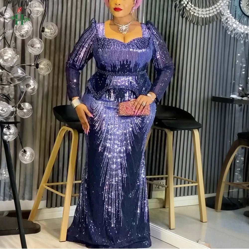 Elegant Plus Size African Party Dress – Dashiki Sequin Wedding Maxi Gown - Free Delivery Worldwide only at Flexi Africa