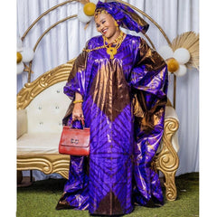 Elegant Purple African Dresses: Traditional Wedding Party Attire with Original Riche Dashiki Robe and Printed Evening Gowns