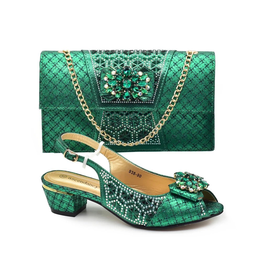 Elegant Rhinestone Women’s Shoes and Bag Set – Nigerian Party Style Matching Pumps & Handbag - Free Delivery Worldwide only at Flexi Africa