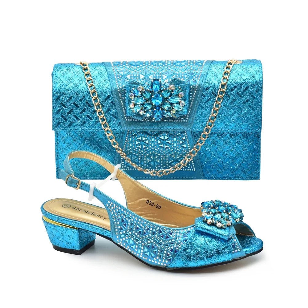 Elegant Rhinestone Women’s Shoes and Bag Set – Nigerian Party Style Matching Pumps & Handbag - Free Delivery Worldwide only at Flexi Africa