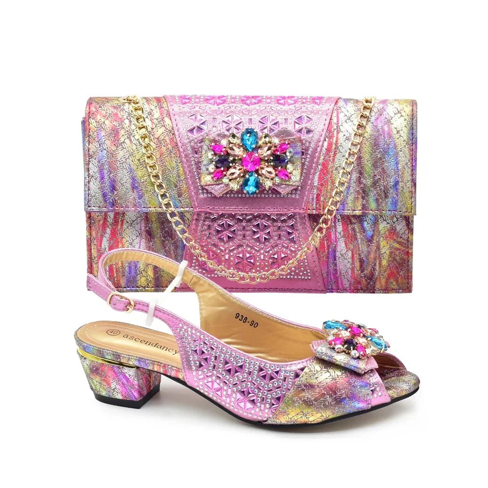 Elegant Rhinestone Women’s Shoes and Bag Set – Nigerian Party Style Matching Pumps & Handbag - Free Delivery Worldwide only at Flexi Africa