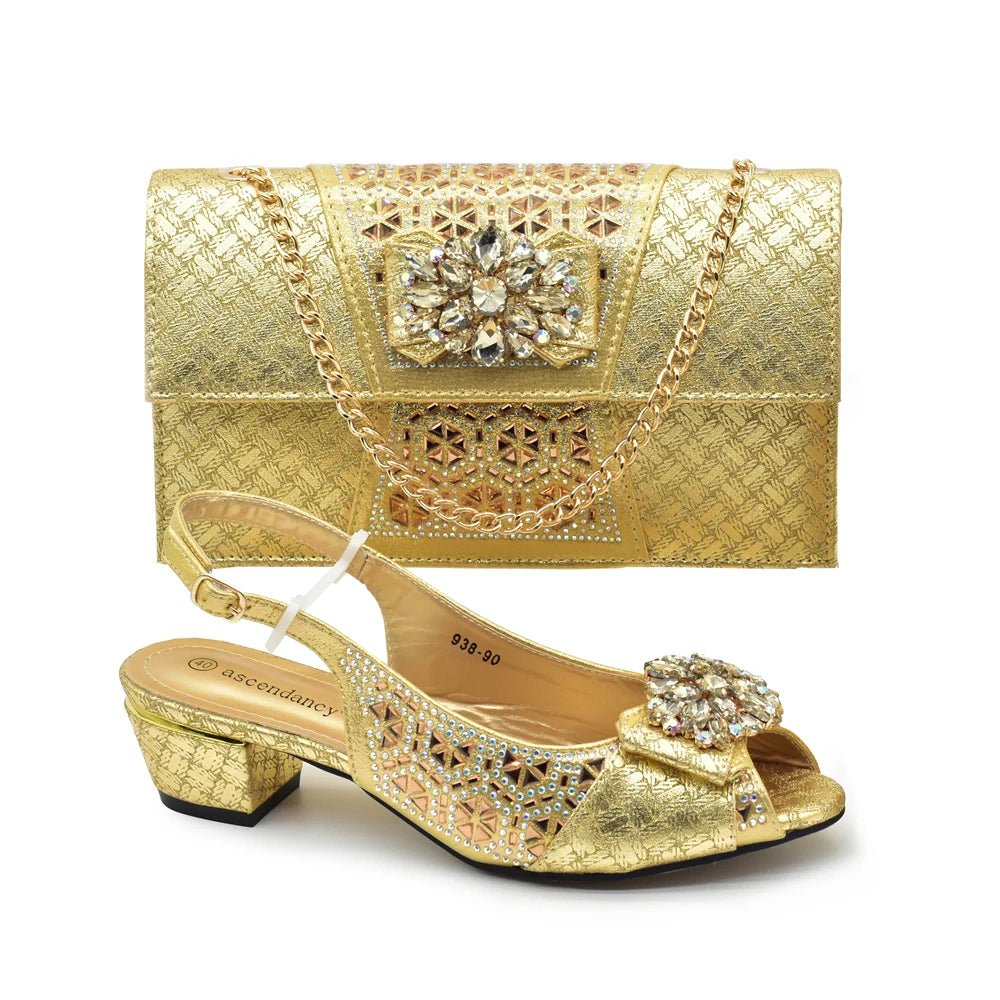 Elegant Rhinestone Women’s Shoes and Bag Set – Nigerian Party Style Matching Pumps & Handbag - Free Delivery Worldwide only at Flexi Africa