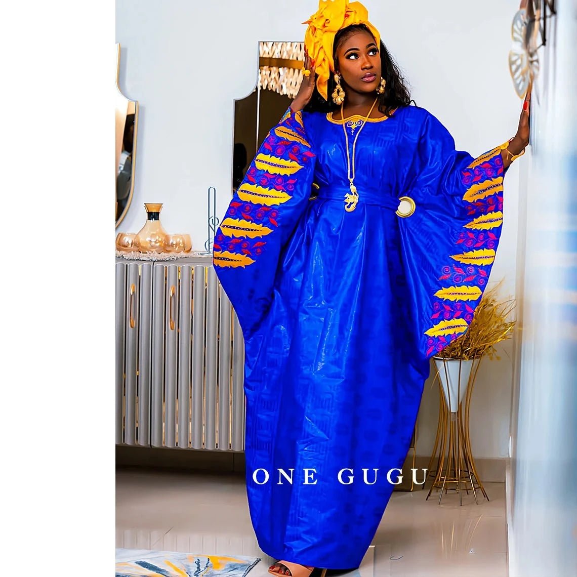 Elegant Royal Blue Bazin Riche Boubou: High-Quality African Dress for Women - Flexi Africa Free Delivery www.flexiafrica.com