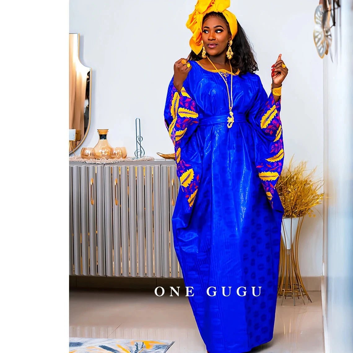 Elegant Royal Blue Bazin Riche Boubou: High-Quality African Dress for Women - Flexi Africa Free Delivery www.flexiafrica.com