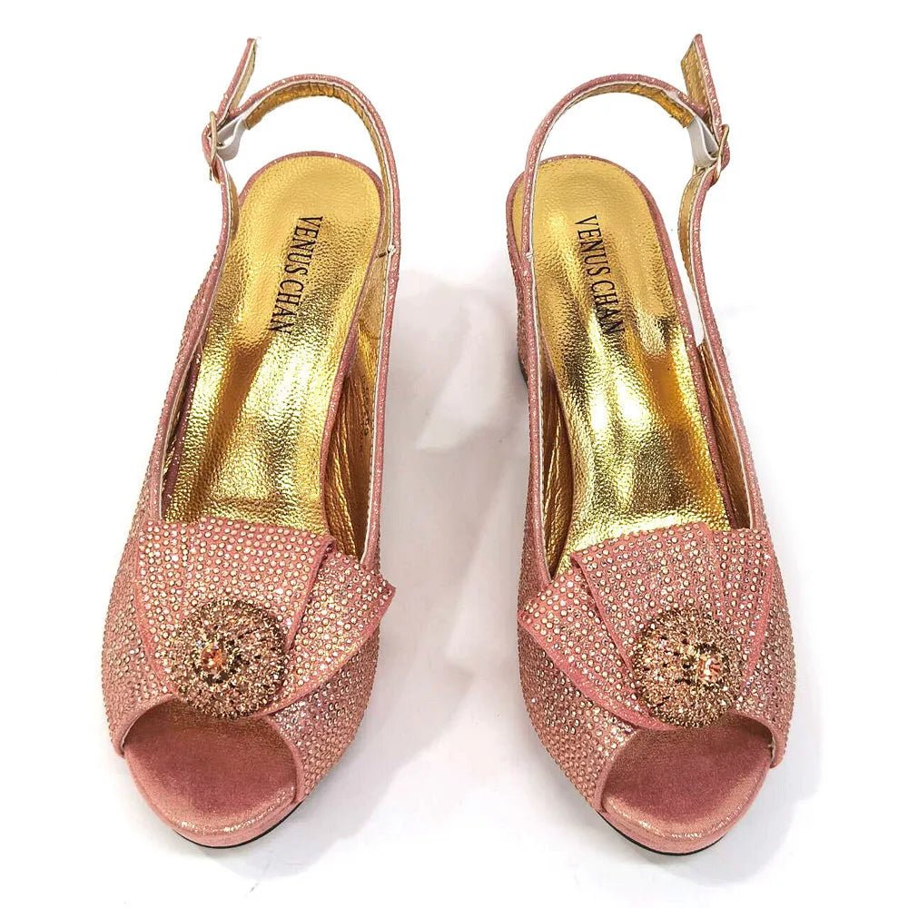 Elegant Square Heel Peep Toe Shoes and Matching Bag Set for Nigerian Women’s Wedding and Party Wear - Free Delivery Worldwide