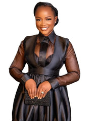 Elegant Summer Wardrobe: Long Sleeve O-neck African Dresses in Black Polyester for Women - Flexi Africa - www.flexiafrica.com