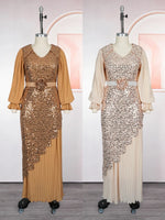 Elegant Women’s Long Sleeve Dress – African Sequin Robe Wedding Party Gown - Free Delivery Worldwide only at Flexi Africa