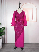Elegant Women’s Long Sleeve Dress – African Sequin Robe Wedding Party Gown - Free Delivery Worldwide only at Flexi Africa