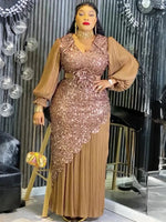 Elegant Women’s Long Sleeve Dress – African Sequin Robe Wedding Party Gown - Free Delivery Worldwide only at Flexi Africa