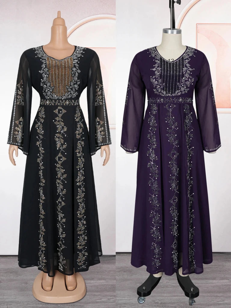 Elegant Women’s Ruffle Sleeve Chiffon Dress – African Dashiki Evening Gown - Free Delivery Worldwide only at Flexi Africa