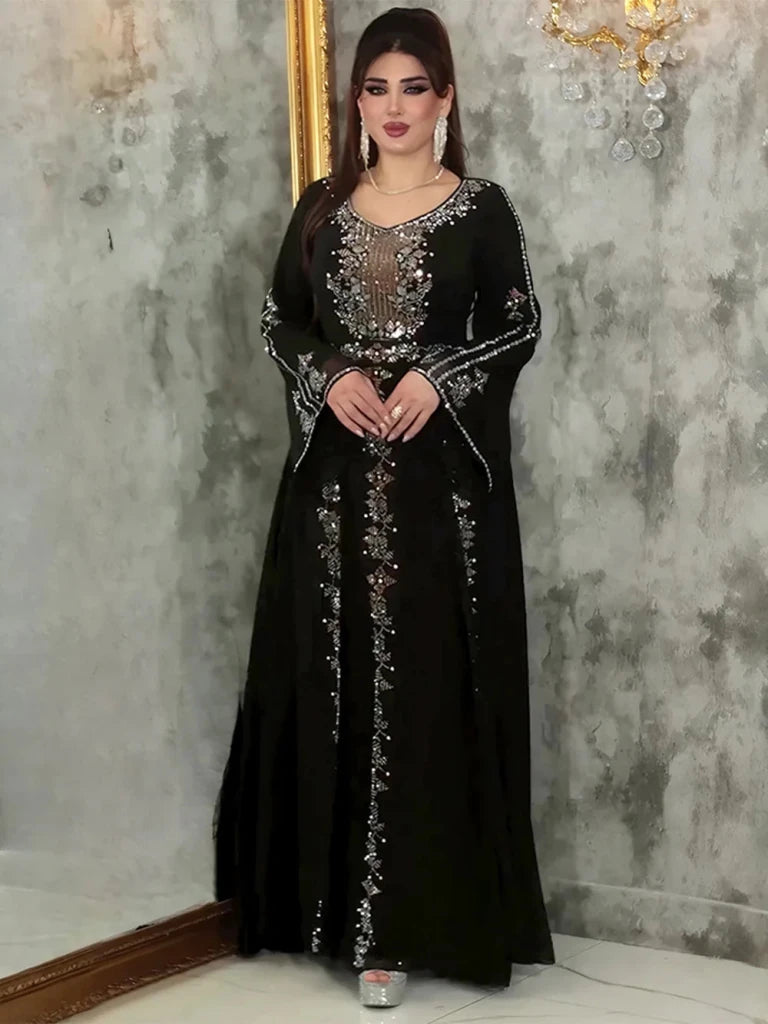 Elegant Women’s Ruffle Sleeve Chiffon Dress – African Dashiki Evening Gown - Free Delivery Worldwide only at Flexi Africa