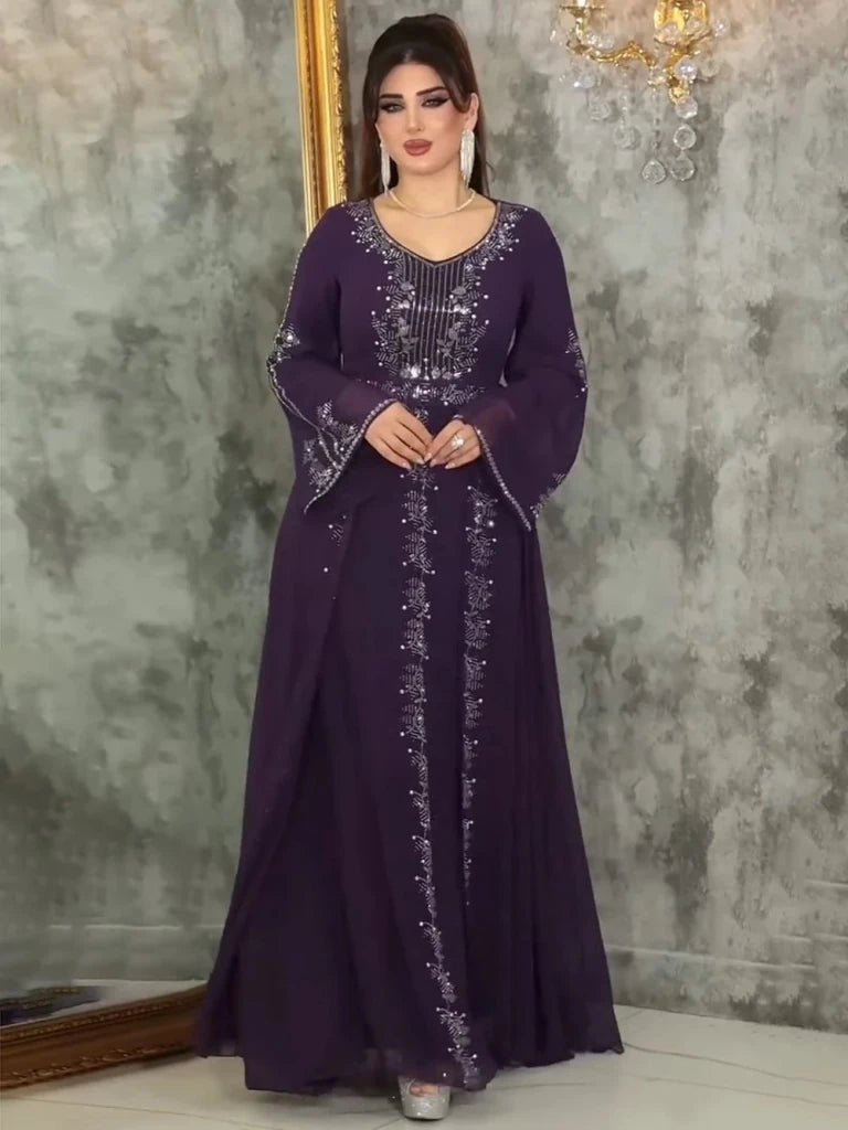 Elegant Women’s Ruffle Sleeve Chiffon Dress – African Dashiki Evening Gown - Free Delivery Worldwide only at Flexi Africa