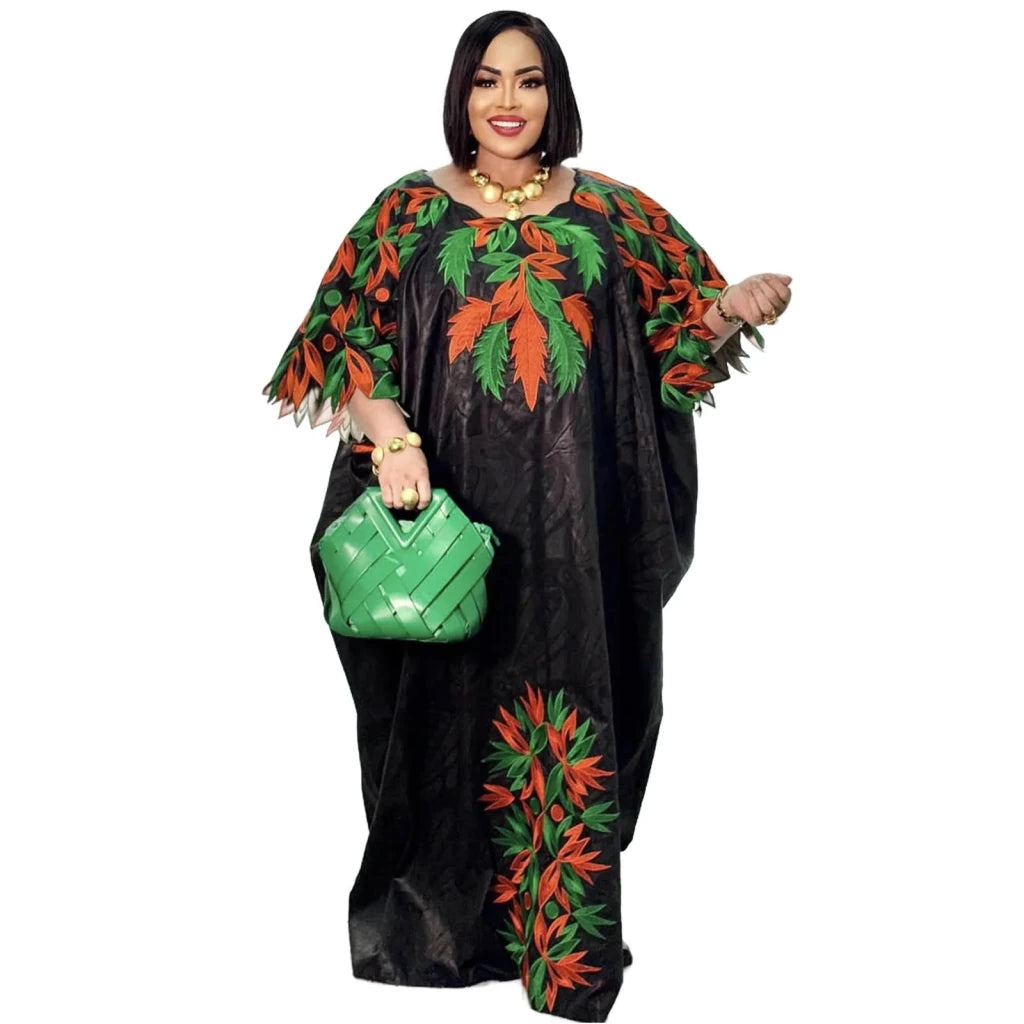 Embroidered Bazin Riche Abaya Dress | Women's Plus Size African Maxi Gown - Free Delivery Worldwide only at Flexi Africa