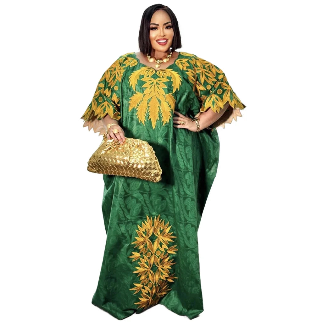 Embroidered Bazin Riche Abaya Dress | Women's Plus Size African Maxi Gown - Free Delivery Worldwide only at Flexi Africa