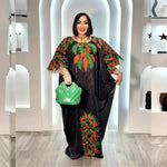 Embroidered Bazin Riche Abaya Dress | Women's Plus Size African Maxi Gown - Free Delivery Worldwide only at Flexi Africa