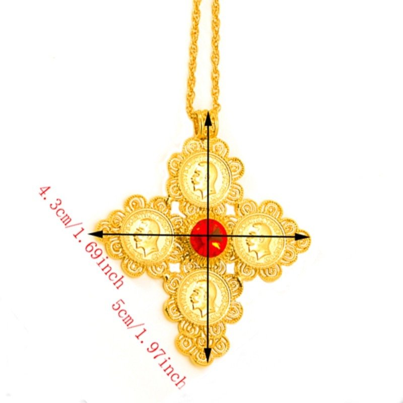 Ethiopian Cross Coin Pendant: Gold Colored Wedding Jewelry with Cultural Significance - Flexi Africa Free Delivery Worldwide