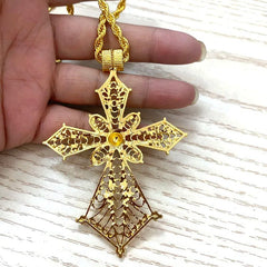 Ethiopian Cross Pendant Necklace with 80cm Twisted Chain – Gold Color African Wedding Party Jewelry Gift - Free Delivery Worldwide only at Flexi Africa