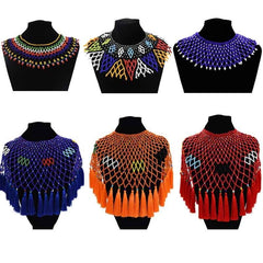 Ethnic African Big Chunky Bib Statement Choker - A Vibrant and Multicolored Beaded Necklace Perfect for Women - Flexi Africa - Flexi Africa offers Free Delivery Worldwide - Vibrant African traditional clothing showcasing bold prints and intricate designs