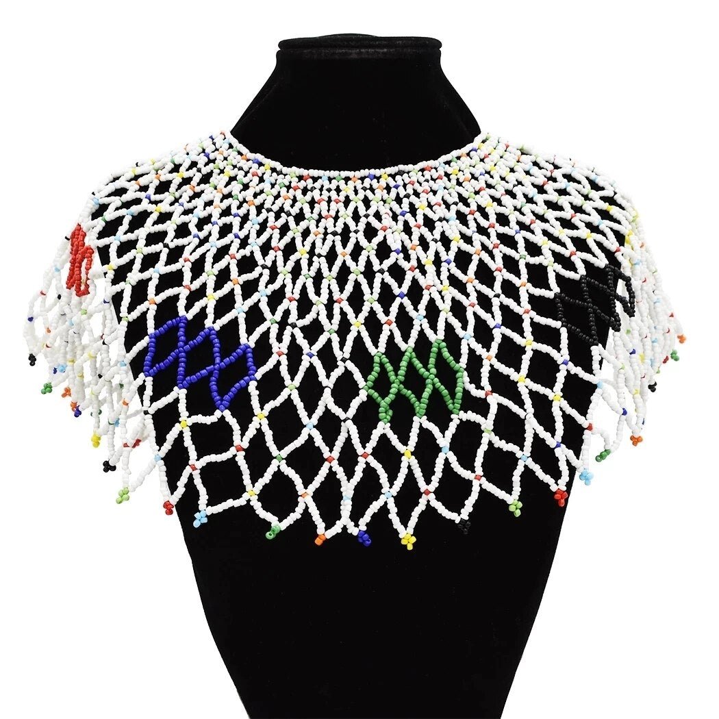 Ethnic African Big Chunky Bib Statement Choker - A Vibrant and Multicolored Beaded Necklace Perfect for Women - Flexi Africa - Flexi Africa offers Free Delivery Worldwide - Vibrant African traditional clothing showcasing bold prints and intricate designs