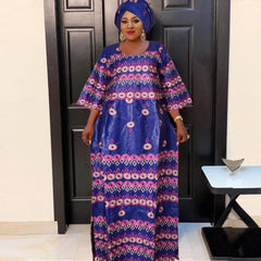 Exquisite African Attire: Elegant Embroidered Bazin Dresses for Women's Celebrations - Flexi Africa - Free Delivery Worldwide only at www.flexiafrica.com