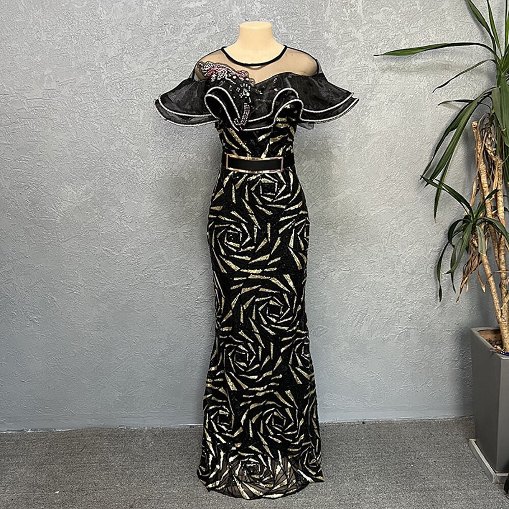Exquisite African Evening Dresses: Elegant Wedding Party Gown - Flexi Africa - Flexi Africa offers Free Delivery Worldwide - Vibrant African traditional clothing showcasing bold prints and intricate designs