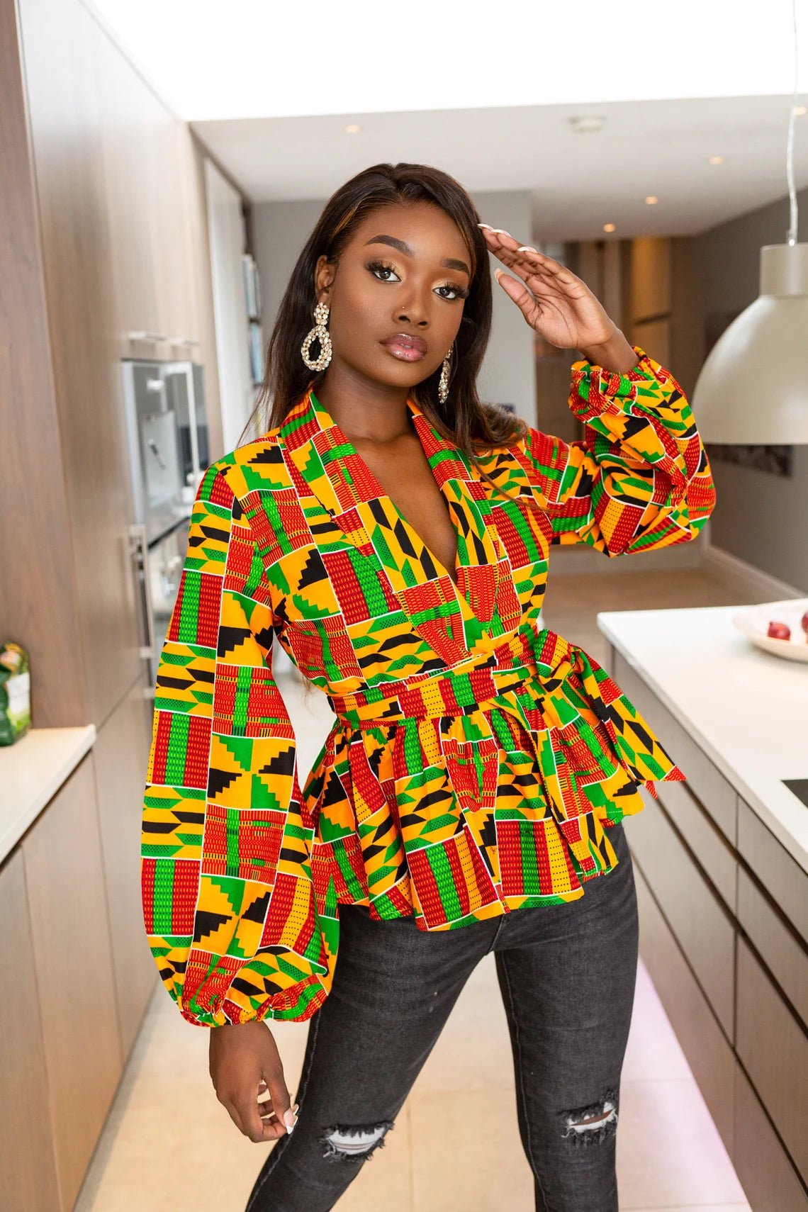 Exquisite African Kente Wrap Top for Women - Vibrant Ankara Blouse, Long Kenyan Style - Flexi Africa - www.flexiafrica.com