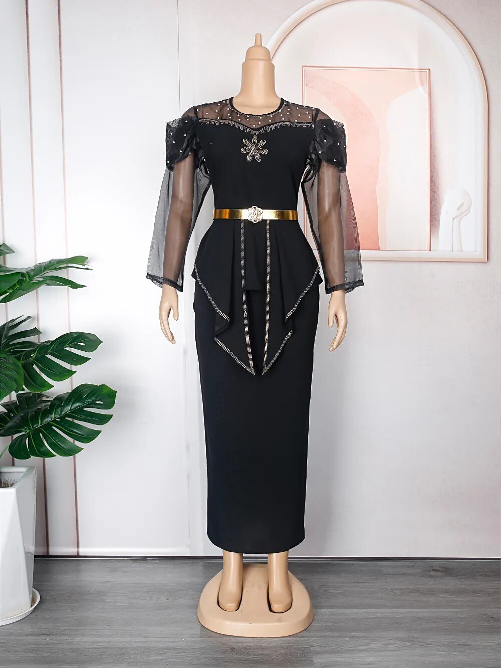 Exquisite African Organza Sleeve Maxi Dress - Flexi Africa - Free Delivery Worldwide only at www.flexiafrica.com