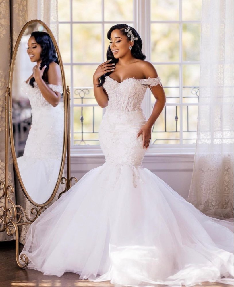 Exquisite Mermaid Bridal Gown Off-Shoulder Elegance - Flexi Africa - Free Delivery Worldwide only at www.flexiafrica.com