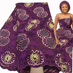 Exquisite Nigerian Party Stone Embroidery Gown: Fashion's 100% Cotton Voile Lace Fabric 2.5 Yards - Flexi Africa