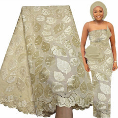 Exquisite Nigerian Party Stone Embroidery Gown: Fashion's 100% Cotton Voile Lace Fabric 2.5 Yards - Flexi Africa