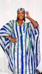 Dashiki Inspired Maxi Dress: Women's Batwing Sleeve V-Neck with Tassel Stripe Print, Perfect for Parties - Flexi Africa
