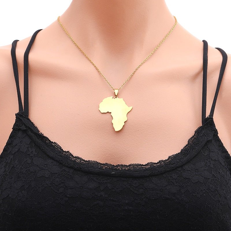Fashion Selling African Map Pendant Necklaces Men Women Stainless Steel Gold Color Africa Map Jewelry Gift - Flexi Africa