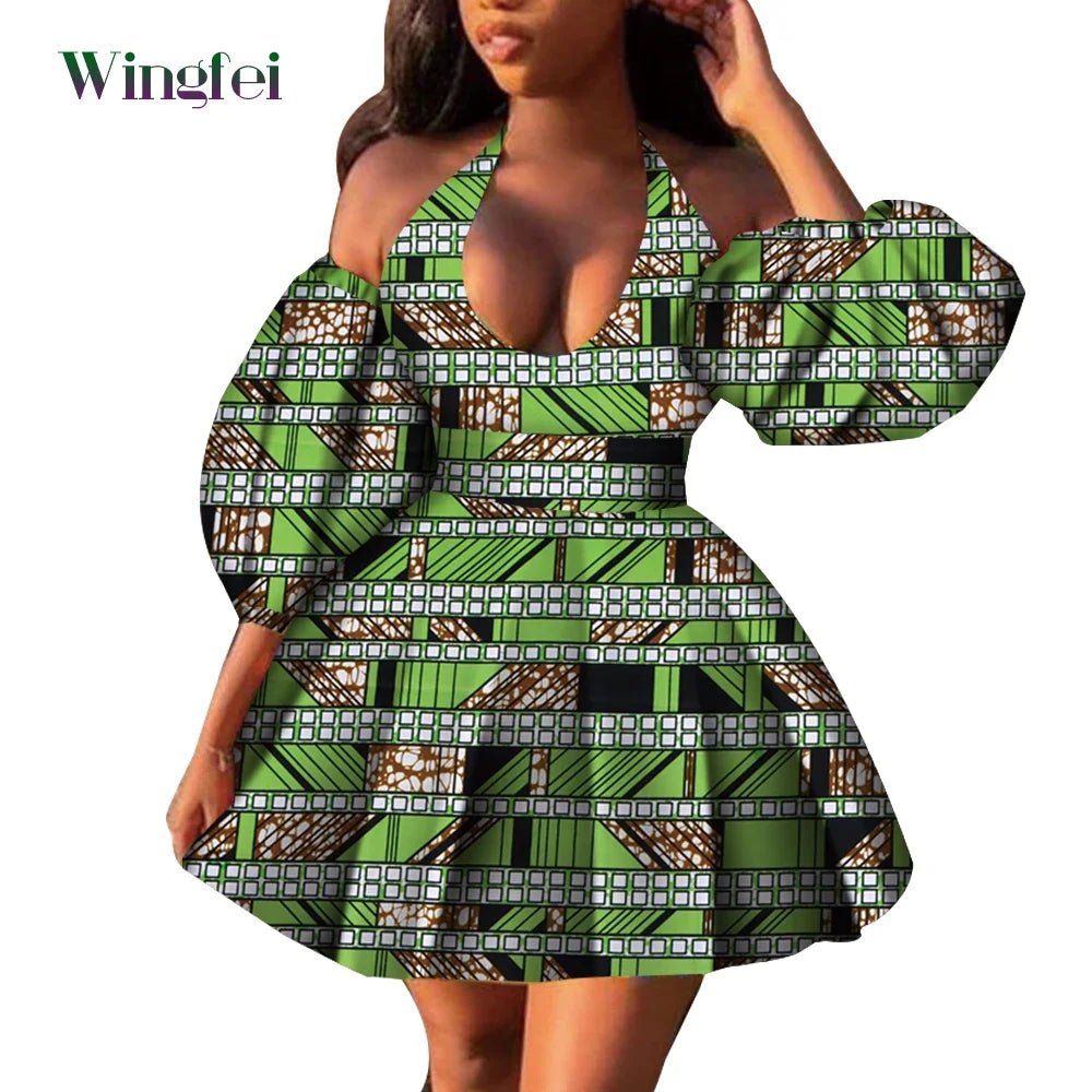 Fashion Women Casual Dresses African Clothes Sexy V-neck Dashiki Dress Ankara Print Short Dress African Style Clothing Wy7876 - Free Delivery Worldwide only at Flexi Africa