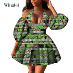 Fashion Women Casual Dresses African Clothes Sexy V-neck Dashiki Dress Ankara Print Short Dress African Style Clothing Wy7876 - Free Delivery Worldwide only at Flexi Africa