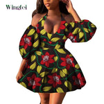 Fashion Women Casual Dresses African Clothes Sexy V-neck Dashiki Dress Ankara Print Short Dress African Style Clothing Wy7876 - Free Delivery Worldwide only at Flexi Africa
