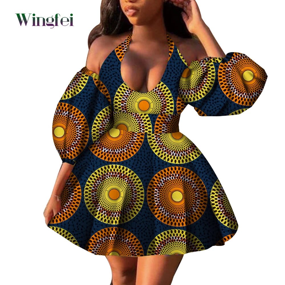Fashion Women Casual Dresses African Clothes Sexy V-neck Dashiki Dress Ankara Print Short Dress African Style Clothing Wy7876 - Free Delivery Worldwide only at Flexi Africa