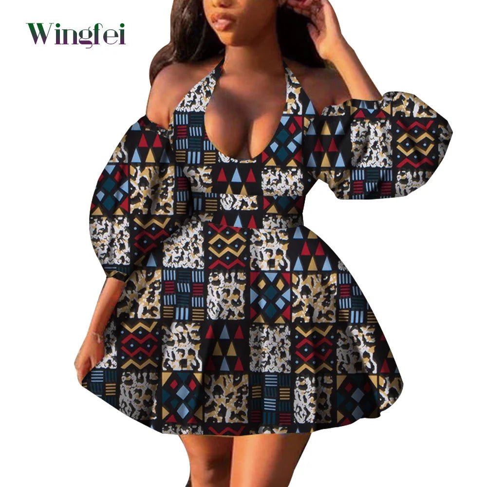 Fashion Women Casual Dresses African Clothes Sexy V-neck Dashiki Dress Ankara Print Short Dress African Style Clothing Wy7876 - Free Delivery Worldwide only at Flexi Africa