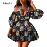 Fashion Women Casual Dresses African Clothes Sexy V-neck Dashiki Dress Ankara Print Short Dress African Style Clothing Wy7876 - Free Delivery Worldwide only at Flexi Africa