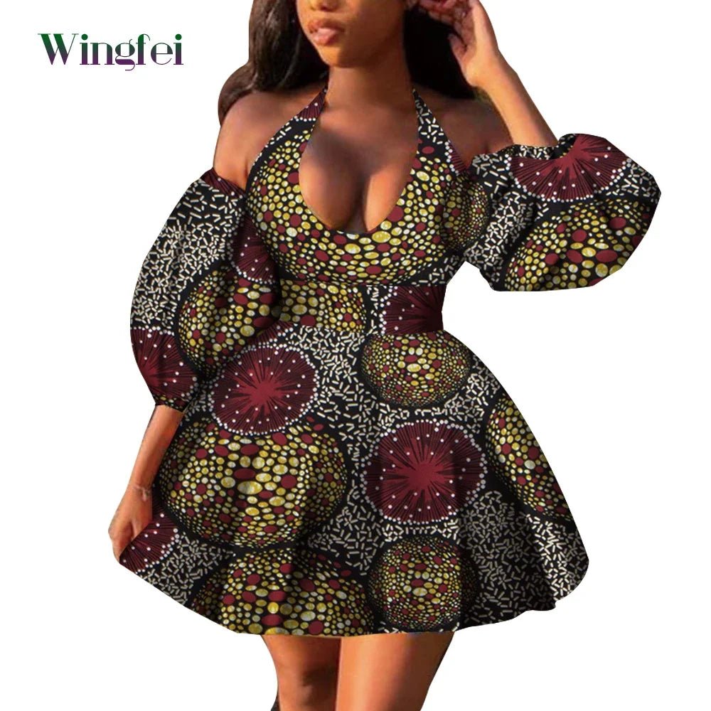Fashion Women Casual Dresses African Clothes Sexy V-neck Dashiki Dress Ankara Print Short Dress African Style Clothing Wy7876 - Free Delivery Worldwide only at Flexi Africa