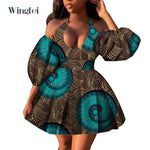 Fashion Women Casual Dresses African Clothes Sexy V-neck Dashiki Dress Ankara Print Short Dress African Style Clothing Wy7876 - Free Delivery Worldwide only at Flexi Africa