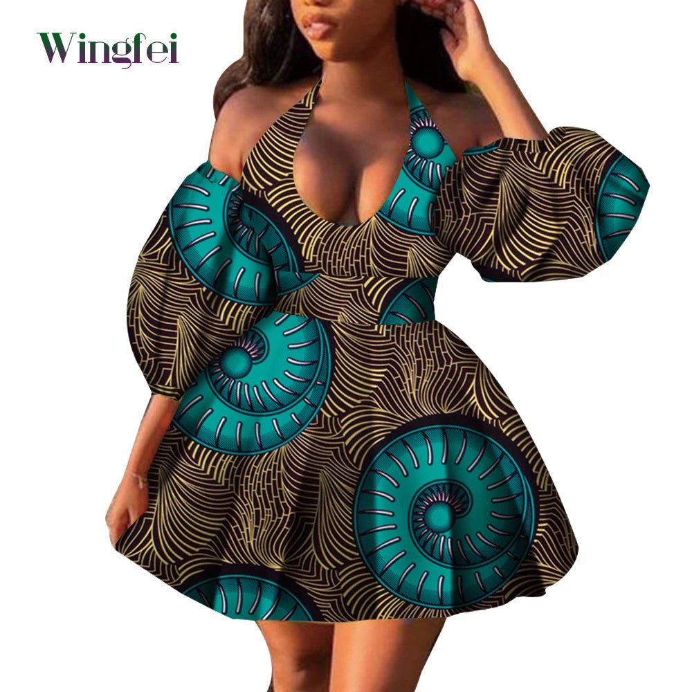 Fashion Women Casual Dresses African Clothes Sexy V-neck Dashiki Dress Ankara Print Short Dress African Style Clothing Wy7876 - Free Delivery Worldwide only at Flexi Africa